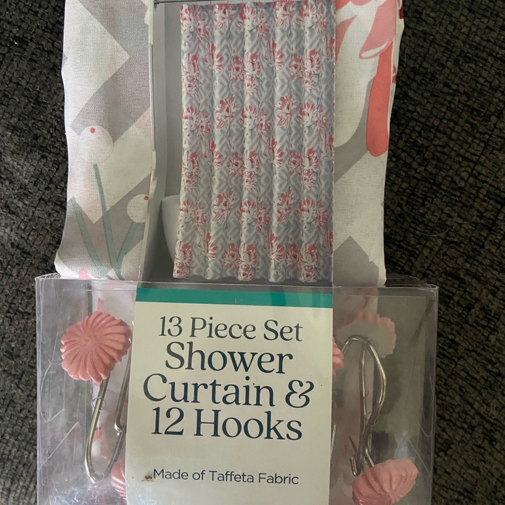 Comfort Bay Pink and Gray Shower Curtain Set